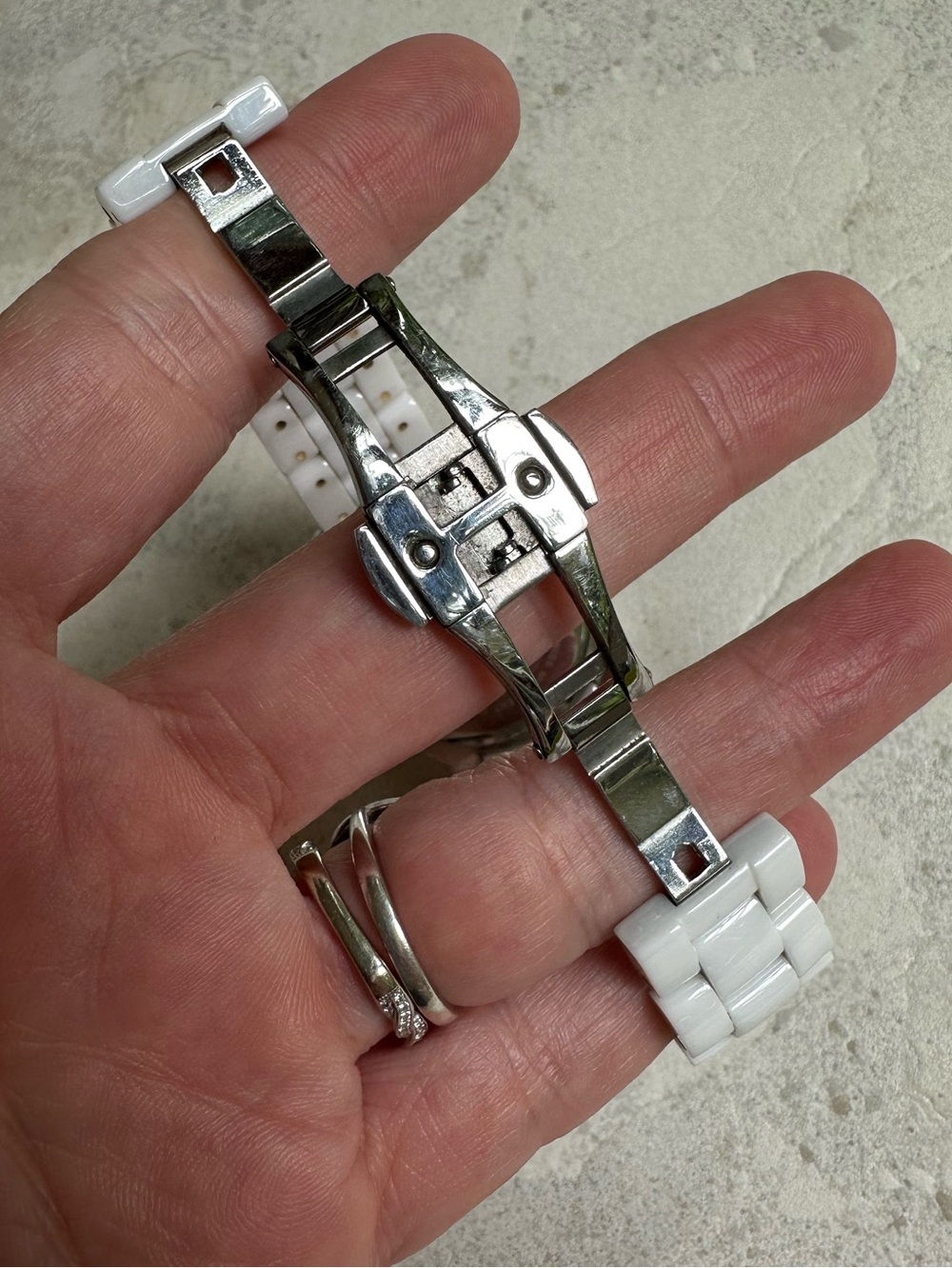 Anne Klein White Ceramic Crystal Bezel Watch 12/2199WTWB Quartz Working - Picture 7 of 8